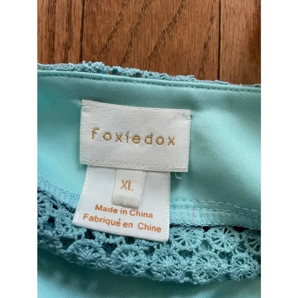 foxiedox Turquoise Angelisa Sleeveless Lace Maxi Dress Asymmetrical Hem Sz XL